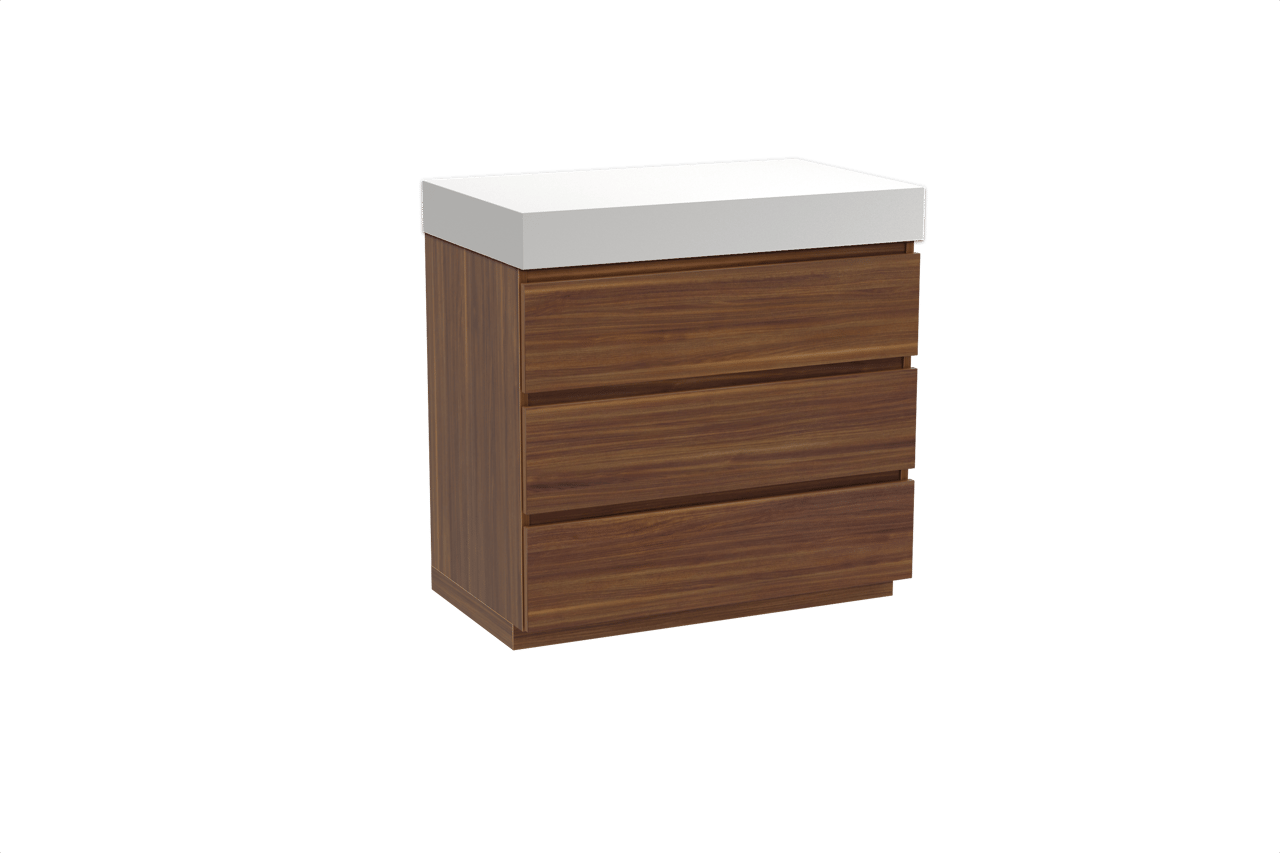 Balmani Lucida staand badkamermeubel 90 x 55 cm amerikaanse notelaar met Dominus enkel tablet in solid surface mat wit