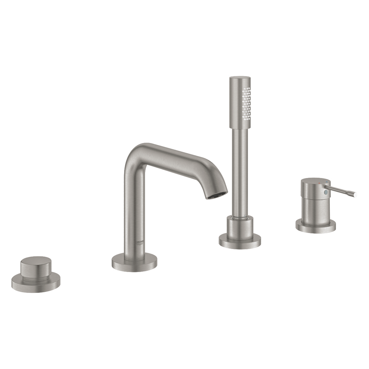 Grohe Essence 4-Loch Badewannenrandarmatur: Supersteel, mit Brausekopf