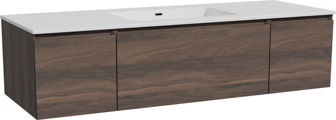 Storke Edge meuble salle de bains suspendu 145 x 52 cm noyer avec Diva plan simple en marbre composite blanc brillant