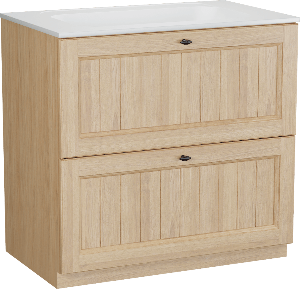 Balmani Lemon freistehendes Möbelstück Set: 90 x 55 cm, Naturbelassene Eiche Furnier, mit Tablo Strada Einzelwaschtisch, Weiß matt