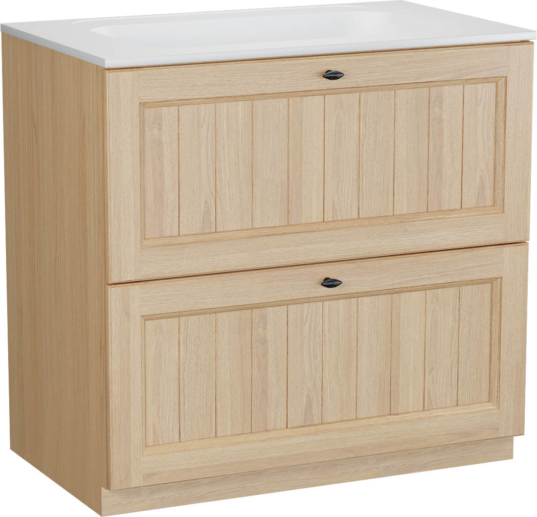 Balmani Lemon staand badkamermeubel 90 x 55 cm, fineer natuur eik met Tablo Strada enkele wastafel in mat wit