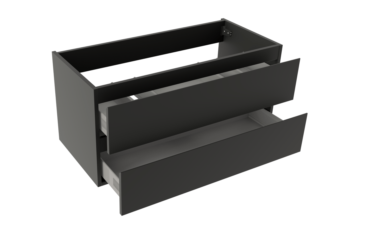 Storke Delta zwevende wastafelonderkast 100 x 48 cm 2 sifonuitsparingen mat zwart 2 lades 2 sifonuitsparingen