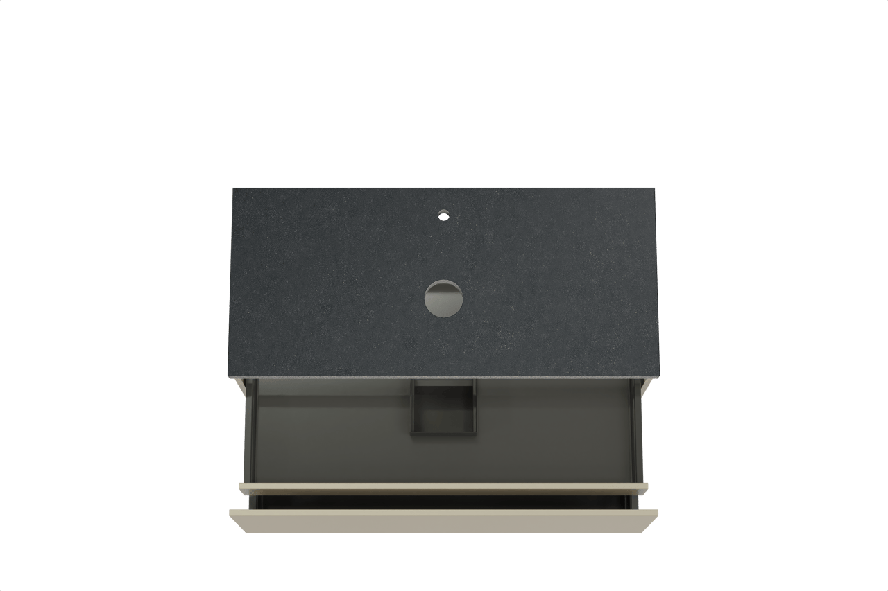 Balmani Sfera hängendes Möbelstück Set: 120 x 55 cm, Dune, mit Rock Einzel Waschtischplatte, Schwarzes Granit