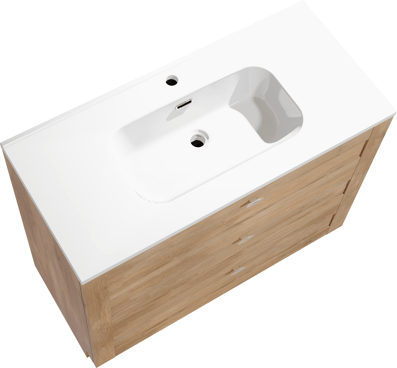 Linie Classo freistehendes Möbelstück Set: 100 x 46 cm, Naturbelassene Eiche, mit Baro Einzelwaschtisch, Porzellan Weiß glänzend