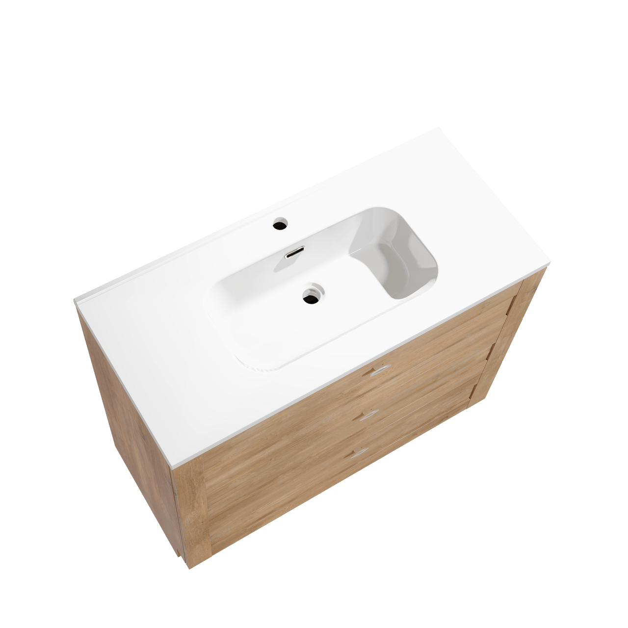 Linie Classo freistehendes Möbelstück Set: 100 x 46 cm, Naturbelassene Eiche, mit Baro Einzelwaschtisch, Porzellan Weiß glänzend