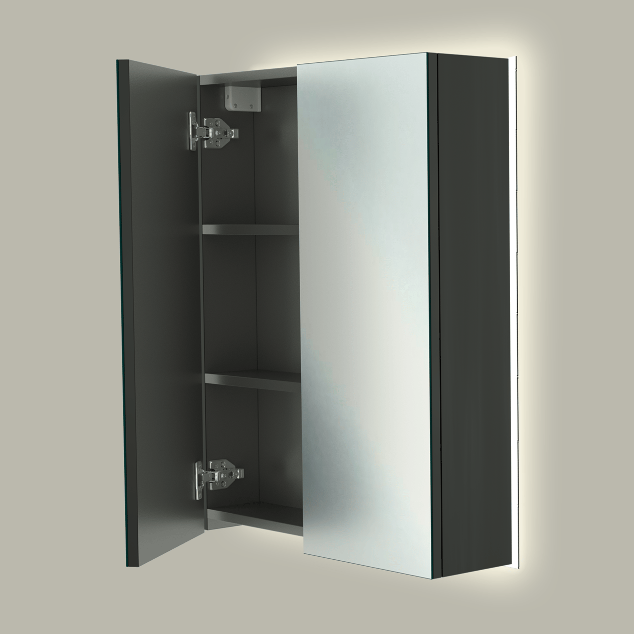 Linie Montro Spiegelschrank, 60 x 75 cm, schwarz matt, mit Spiegelbeleuchtung