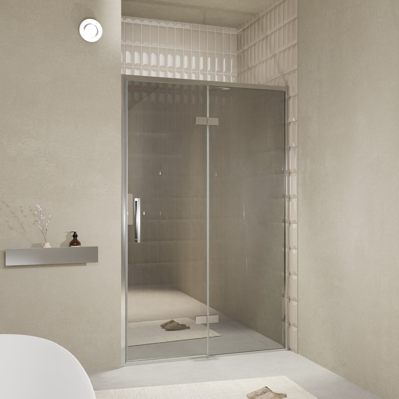 Balmani Senses Design douche draaideur rechts 140 cm x 210 cm Reflex spiegelglas, Chroom profielen