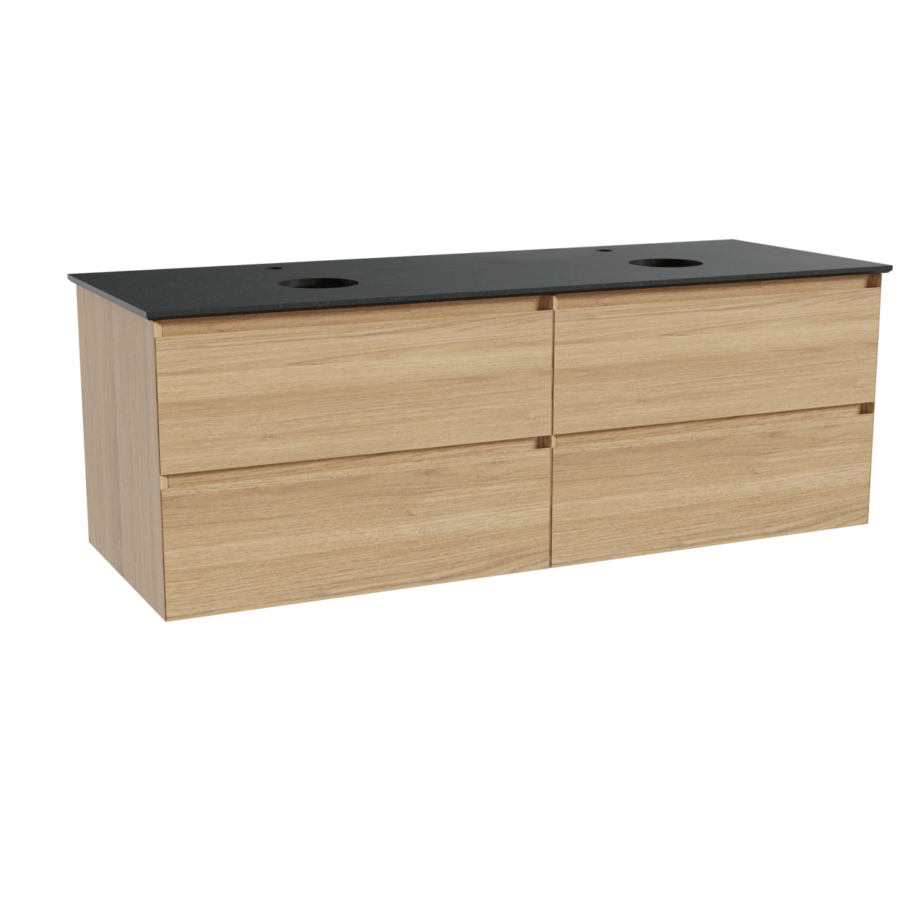 Balmani Mitra meuble salle de bains suspendu 150 x 55 cm chêne naturel avec Facetta tablette double en granit noir