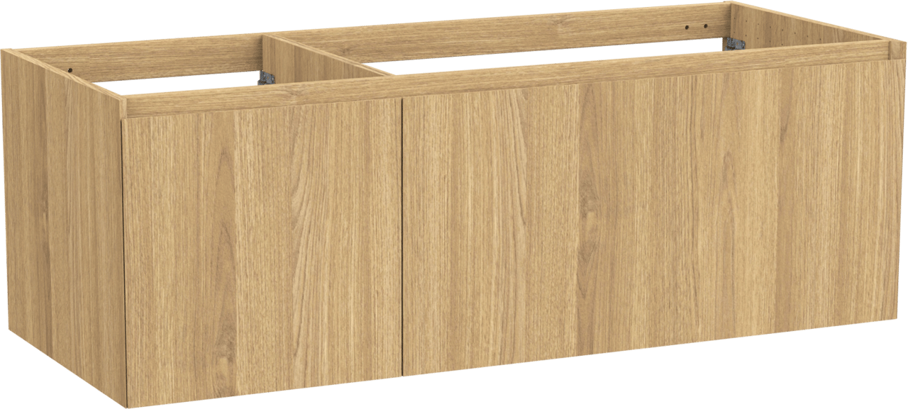 Balmani Idra hängender Waschbeckenunterschrank: 135 x 55 cm, asymmetrisch rechts, Eiche Natur, Furnierholz, 4 Schubladen