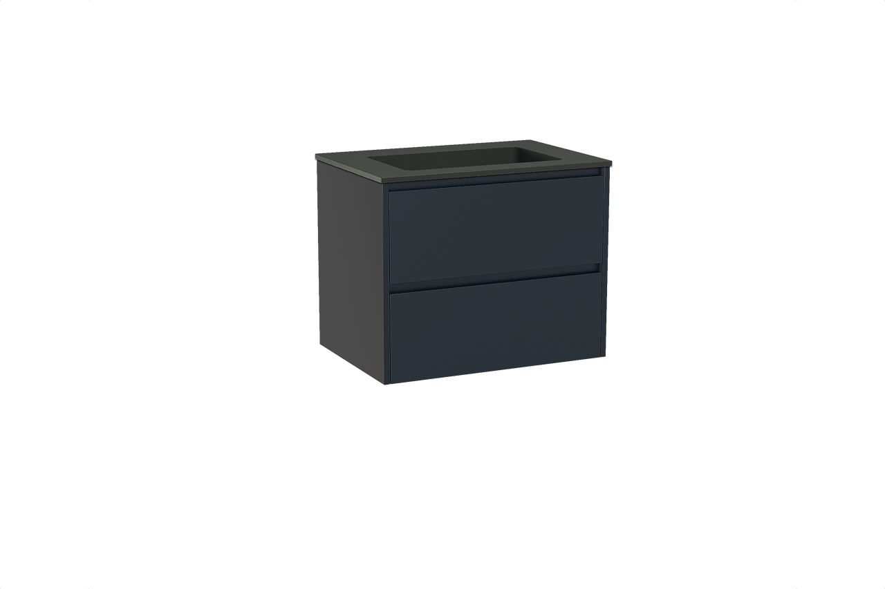 Storke Seda meuble salle de bains suspendu 75 x 52 cm bleu nuit avec Scuro plan simple en quartz noir mat