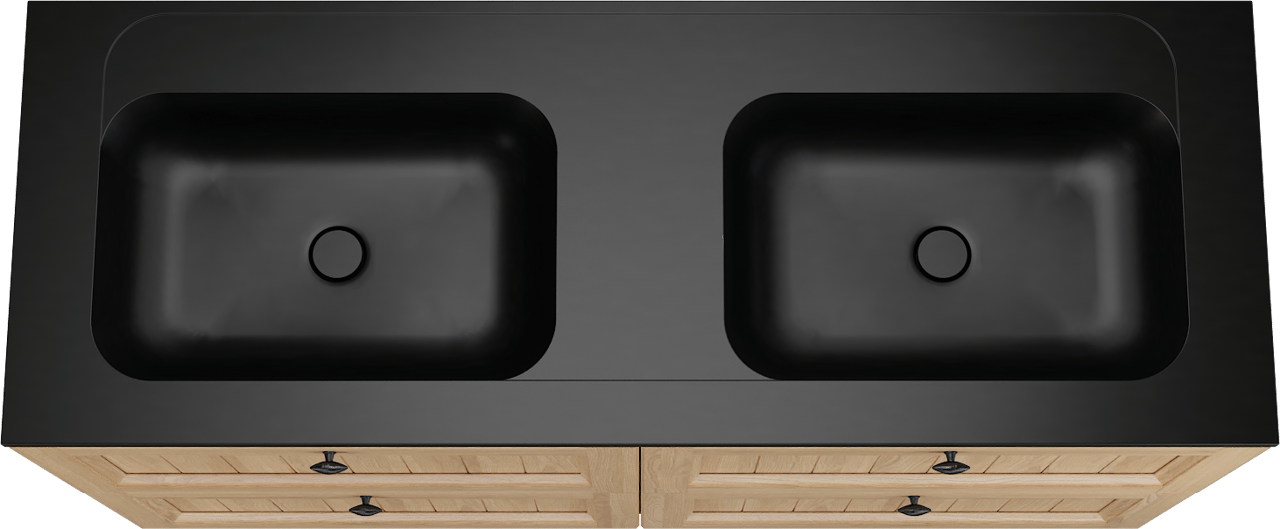 Balmani Lemon staand badkamermeubel 150 x 55 cm, fineer natuur eik met Tablo Strada dubbele wastafel in mat zwart