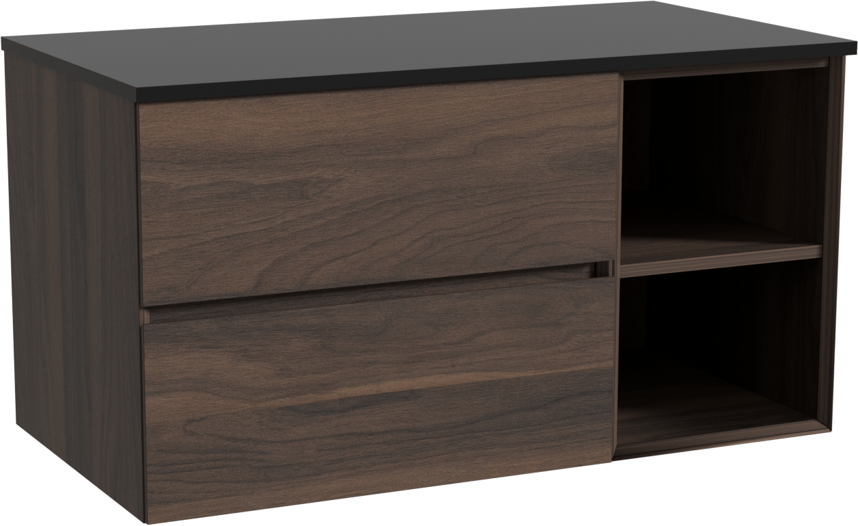 Storke Edge meuble salle de bains suspendu 100 x 52 cm noyer avec Panton tablette simple en mdf enduit de poudre noir mat