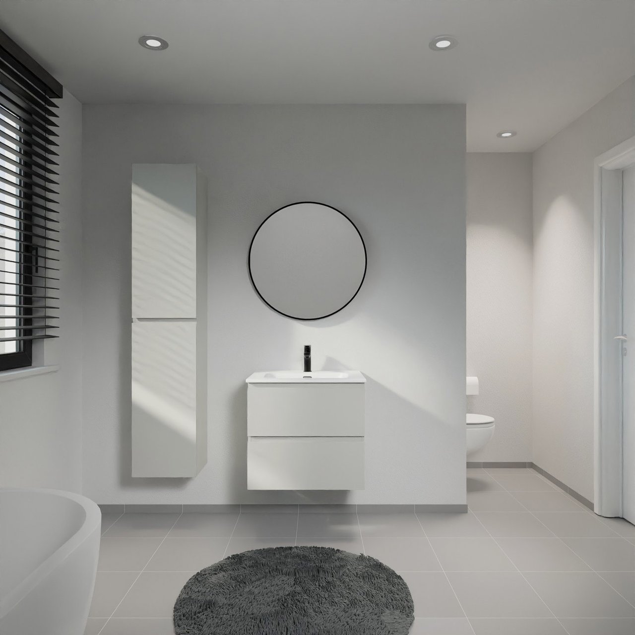 Linie Lado zwevend badmeubel 60 x 46 cm greige met Baro enkele wastafel in porselein mat wit