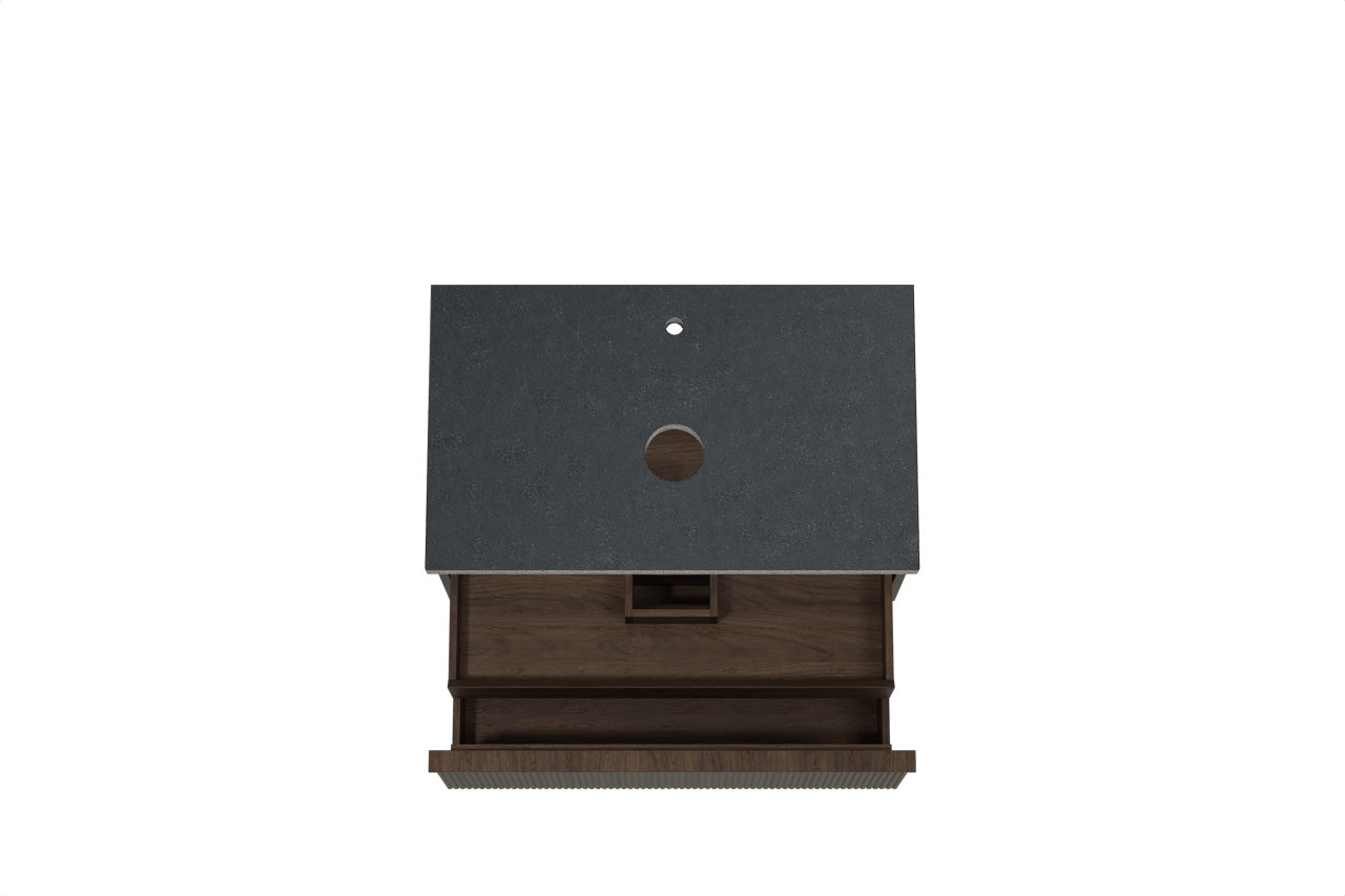 Balmani Forma meuble salle de bains suspendu 90 x 55 cm chêne fumé avec Rock tablette simple en granit noir, Nervure gauche symétrique verticale