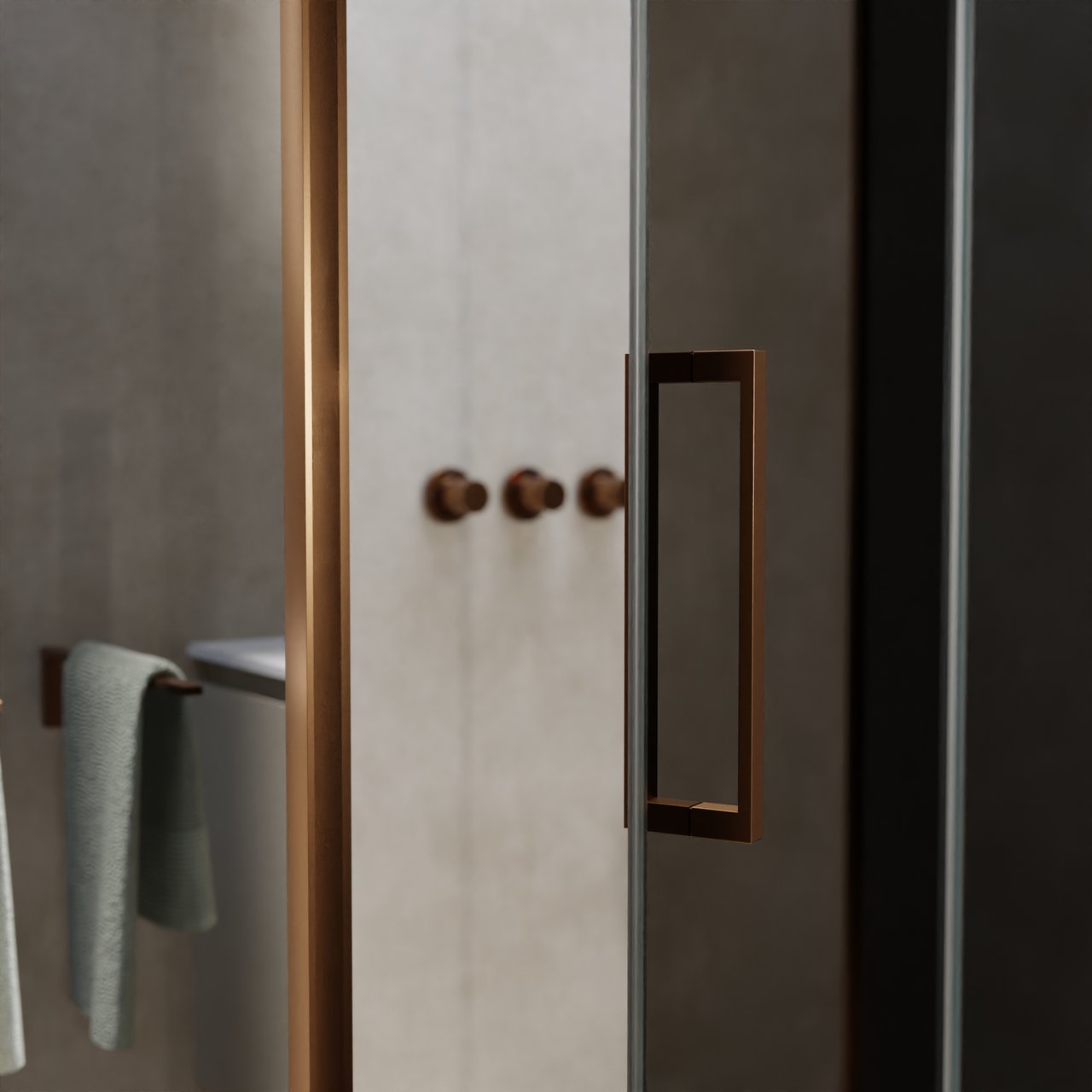 Balmani Senses Design douche en coin avec porte pivotante à droite et paroi latérale fixe, 140 x 100 cm, Verre fumé, Profil Brushed Rosegold, coating inclus, coating inclus