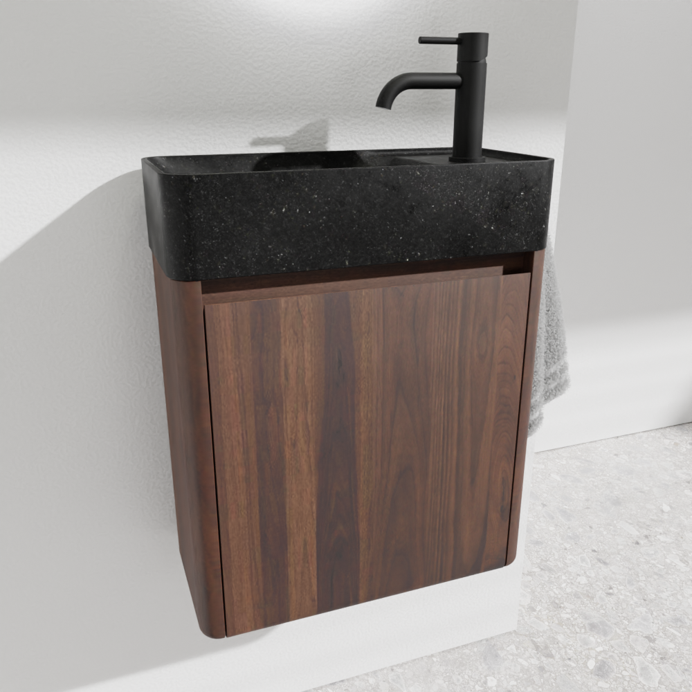 Balmani Fara hängendes WC-Möbel-Set, 45 x 22 cm, amerikanischer Nussbaum, mit Fara Waschtisch in poliertem Granit