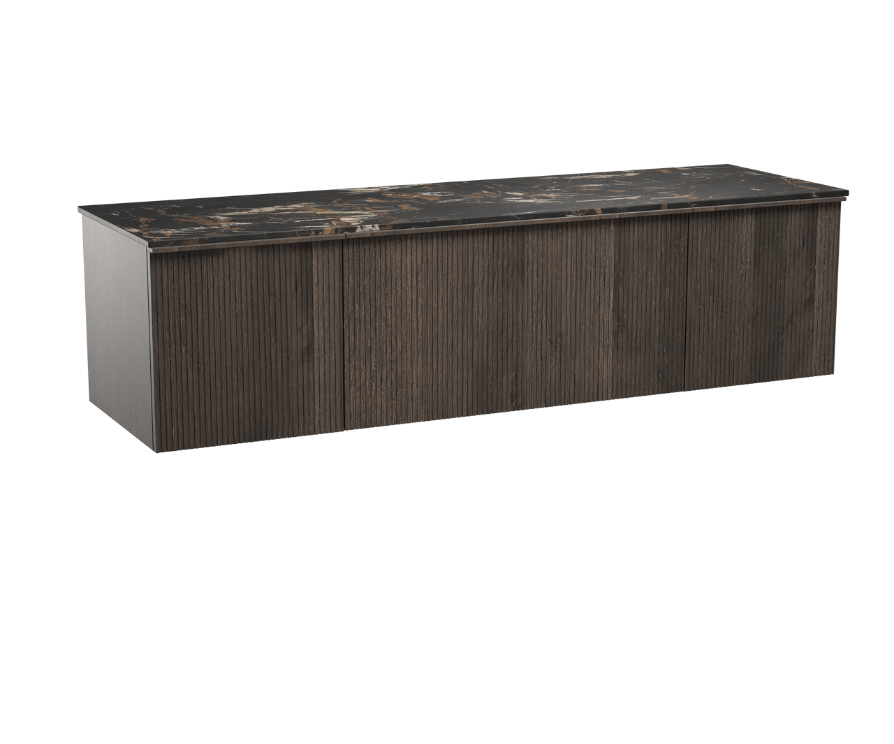 Balmani Forma zwevend badmeubel 180 x 55 cm gerookt eiken met Stretto enkel of dubbel wastafelblad in marmer portoro gold, Verticale symmetrische rechte ribbel