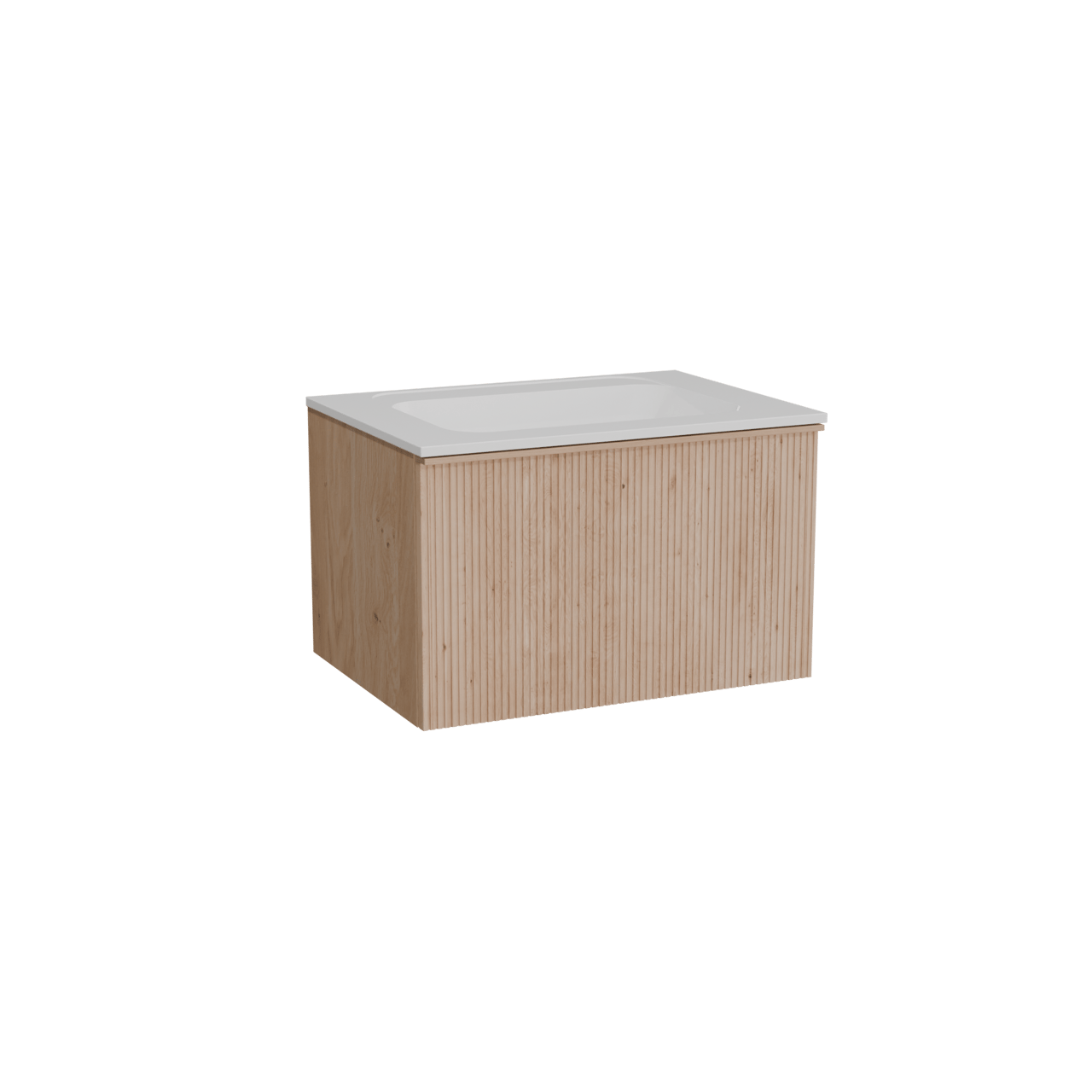 Balmani Forma meuble salle de bains suspendu 75 x 55 cm chêne naturel avec Tablo Strada plan simple en marbre composite blanc brillant, Nervure droite symétrique verticale