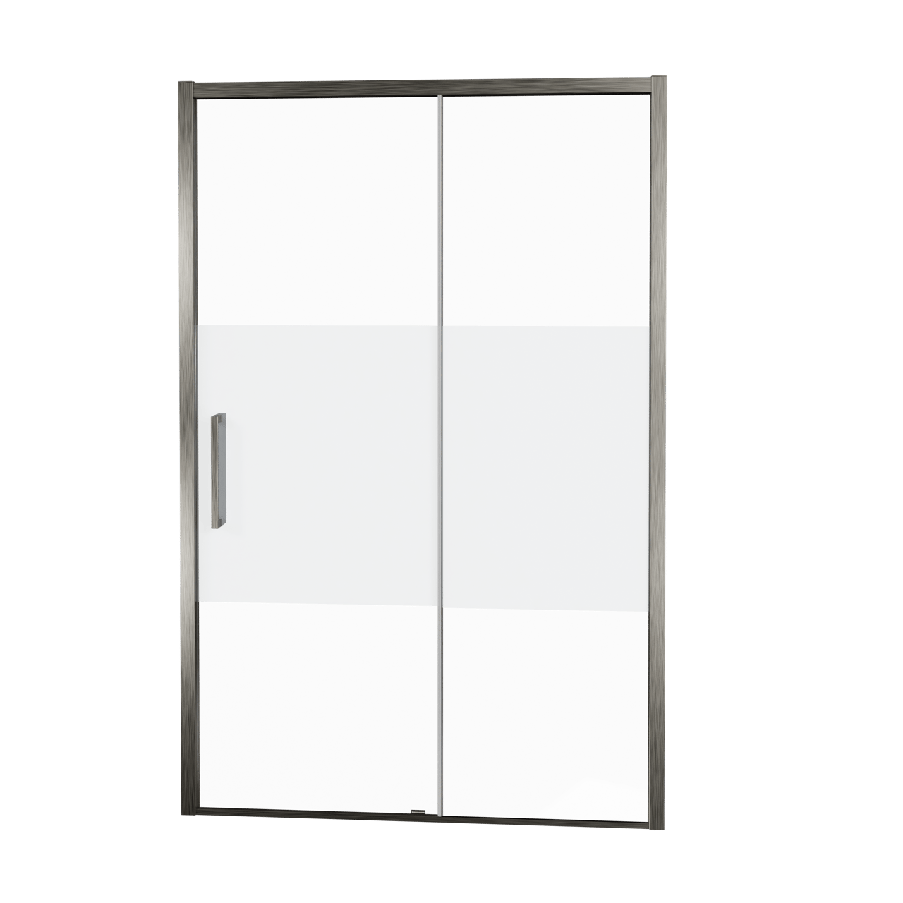 Balmani Senses Design douche schuifdeur rechts 160 cm x 210 cm Helder glas met matte strook glas, Brushed GunMetal profielen
