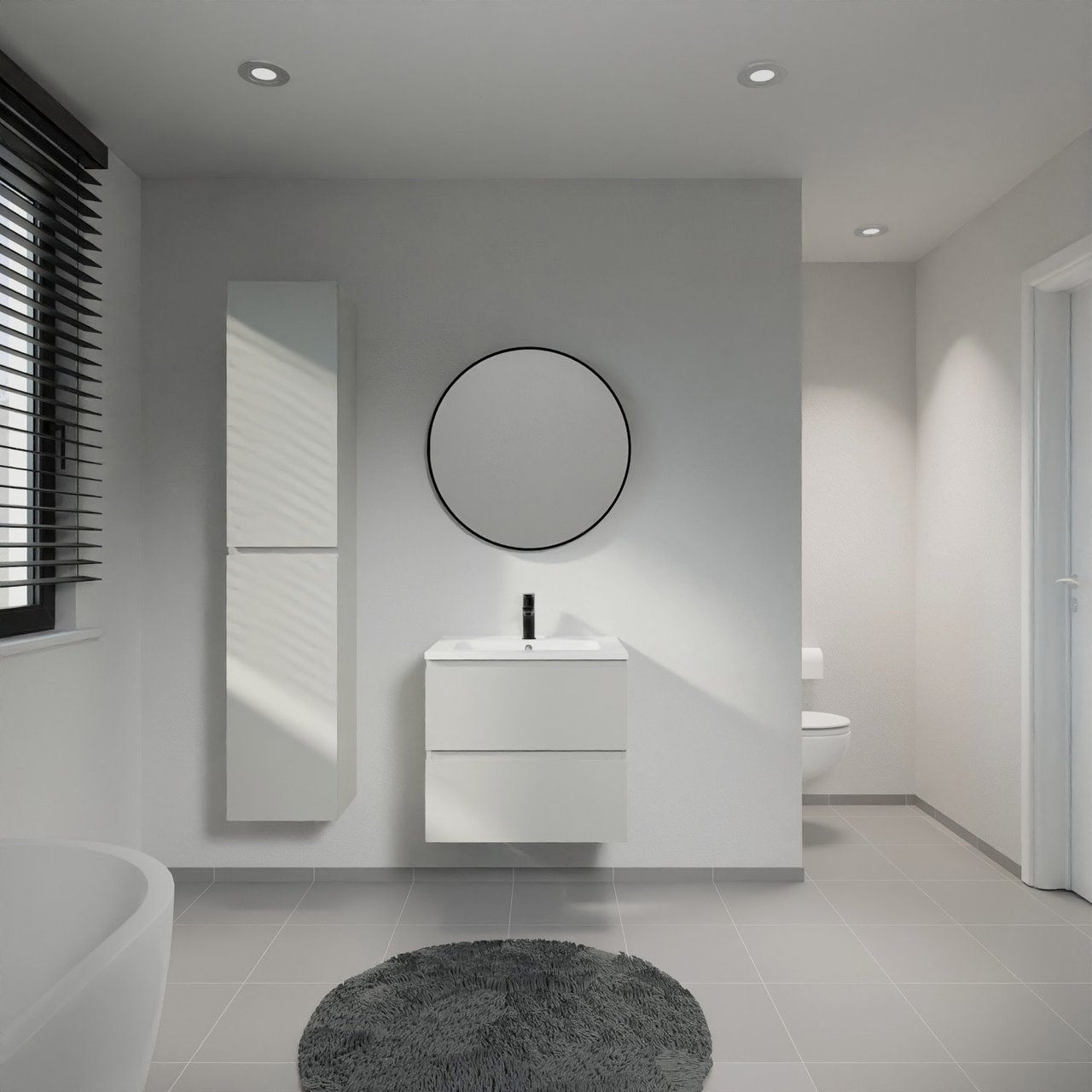 Linie Lado meuble salle de bains suspendu 60 x 46 cm greige avec Vano plan simple en marbre composite blanc mat