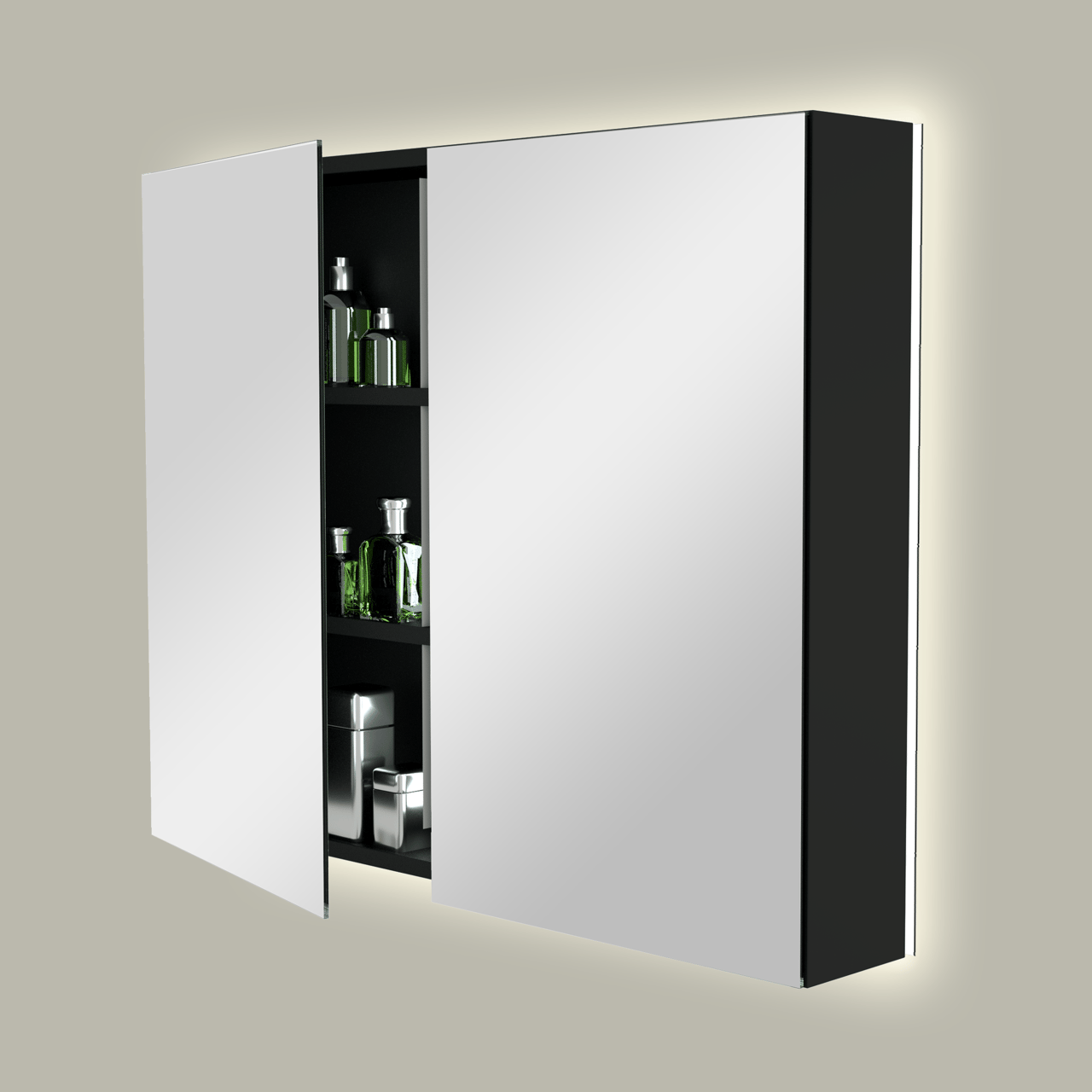 Storke Reflecta spiegelkast 95 x 75 cm mat zwart met spiegelverlichting