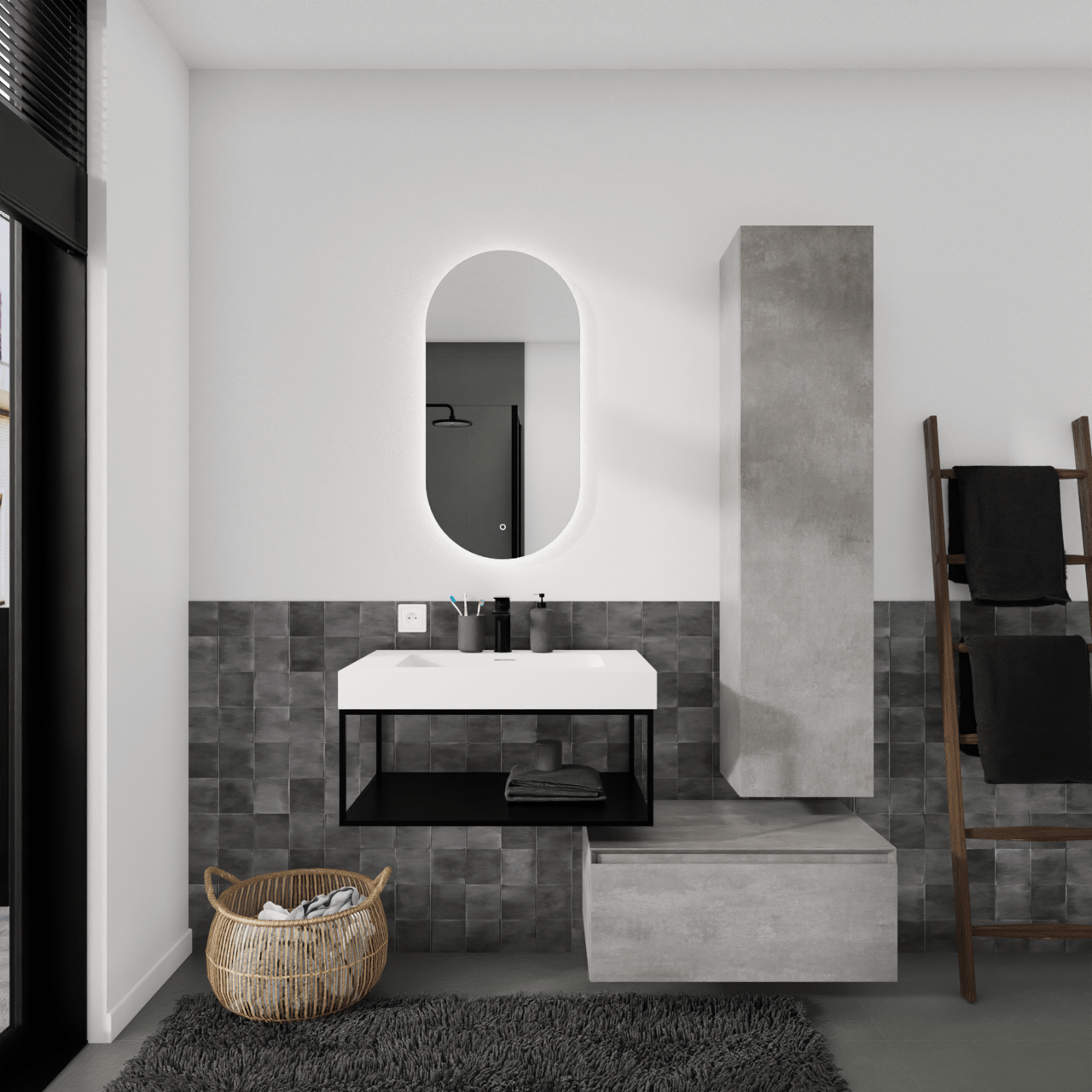 Storke Edge Modulo meuble sous-lavabo suspendu 75 x 48 cm béton gris foncé 1 tiroir