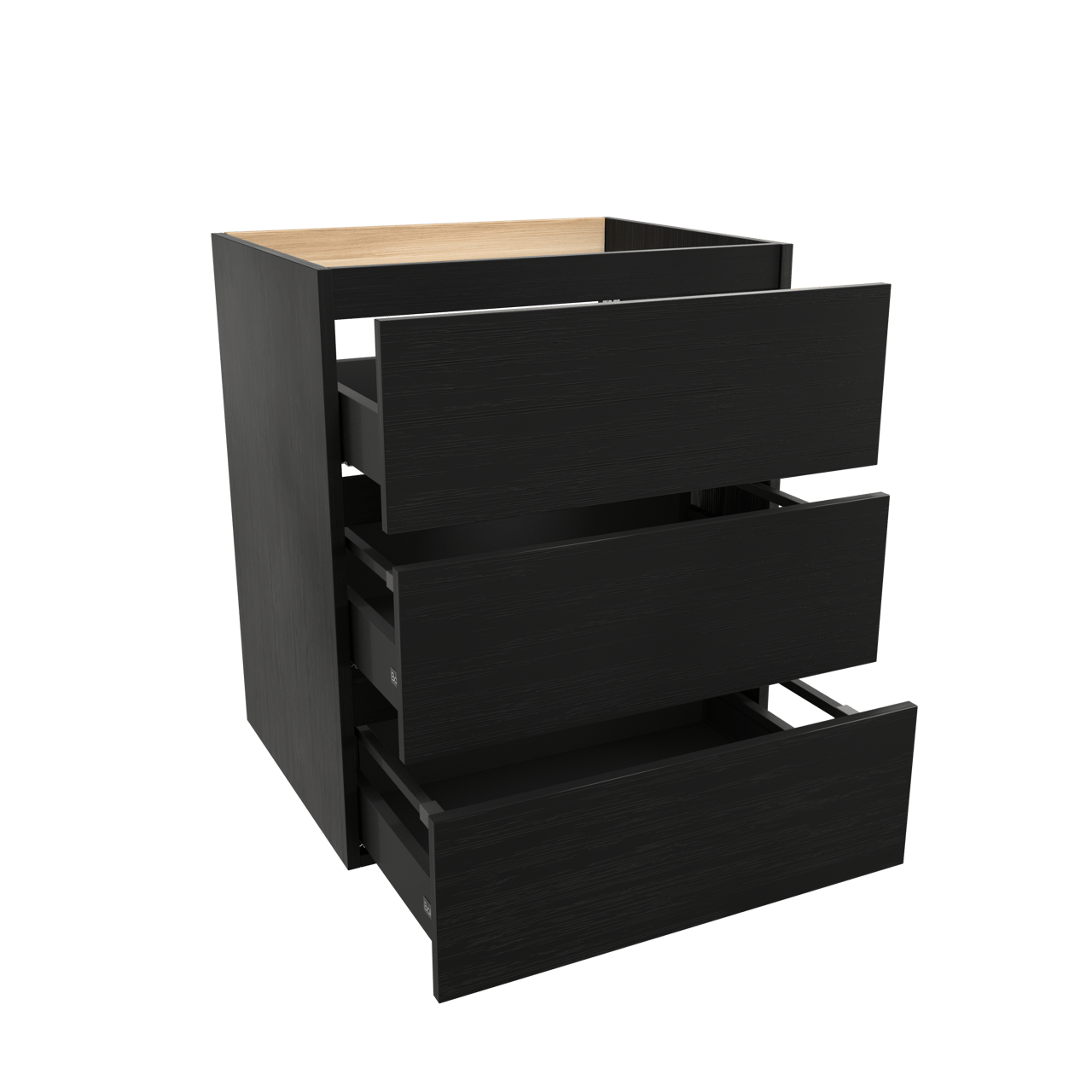 Balmani Lucida stehender Waschbeckenunterschrank: 67,5 x 55 cm, Eiche Schwarz, 3 Schubladen