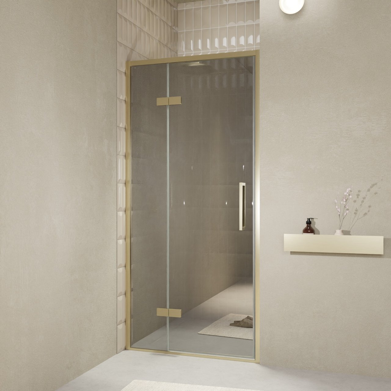 Balmani Senses Design porte pivotante à gauche 100 cm x 210 cm verre Miroir Reflex, Profil Brushed Champagne Gold, coating inclus