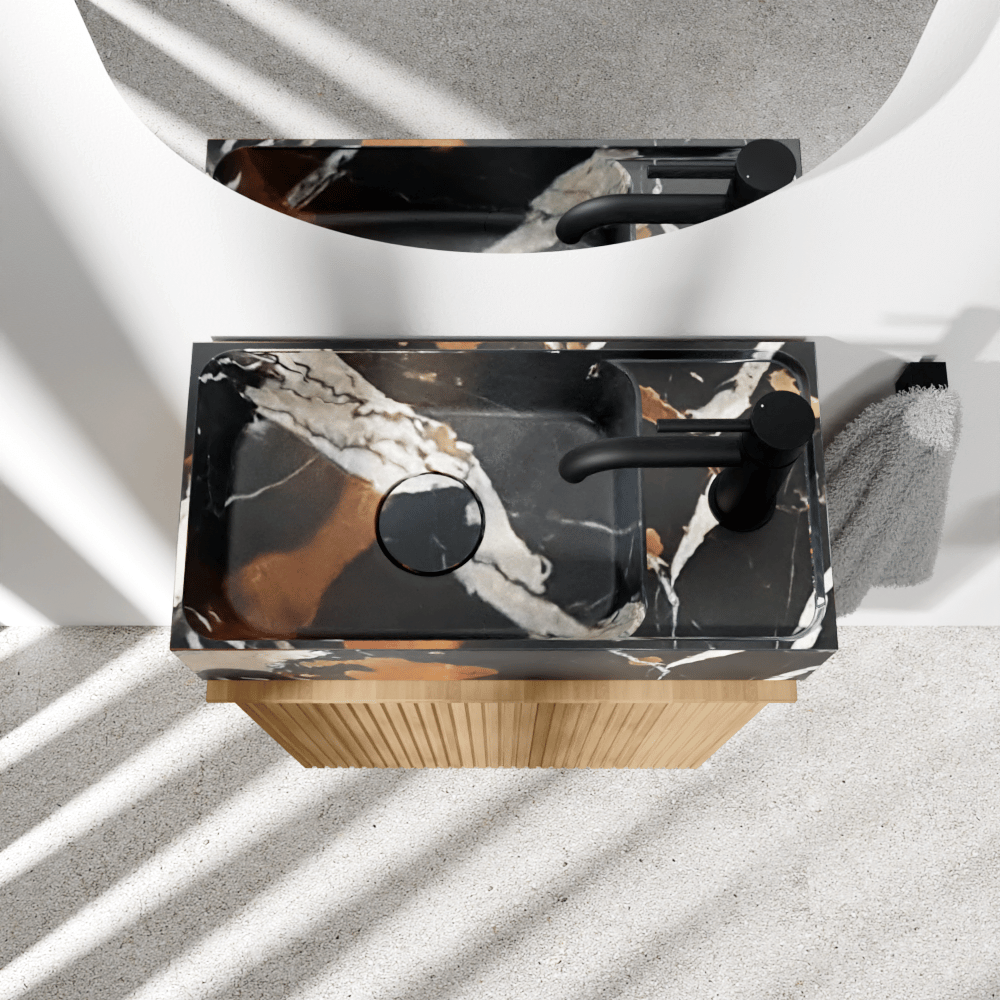 Balmani Forma zwevend toiletmeubel 42 x 21 cm natuur eik met Dama wastafel in Portoro Gold marmer