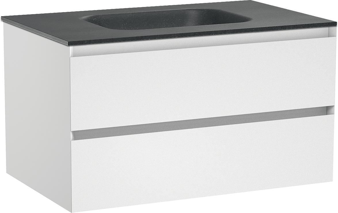 Balmani Mitra zwevend badmeubel 90 x 55 cm mat wit met Tablo Arcato enkele wastafel in zwart graniet