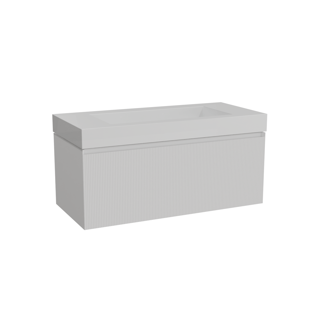 Balmani Fila hängendes Möbelstück Set: 120 x 55 cm, Weiß matt, mit Modus Einzelwaschtisch für 2 Armaturenlöcher, Solid Surface, Weiß matt, Vertikale symmetrische gerade Rippe