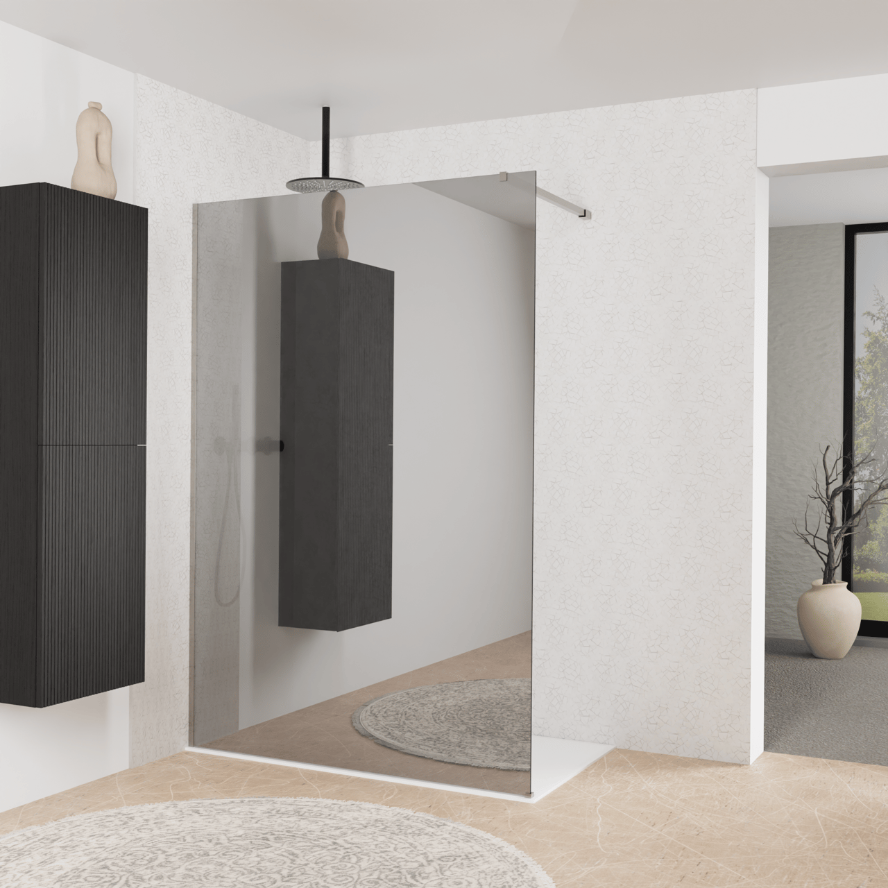 Balmani Modular douche à l'italienne: 140 x 200 cm, Miroir Reflex, Profil Brushed Inox