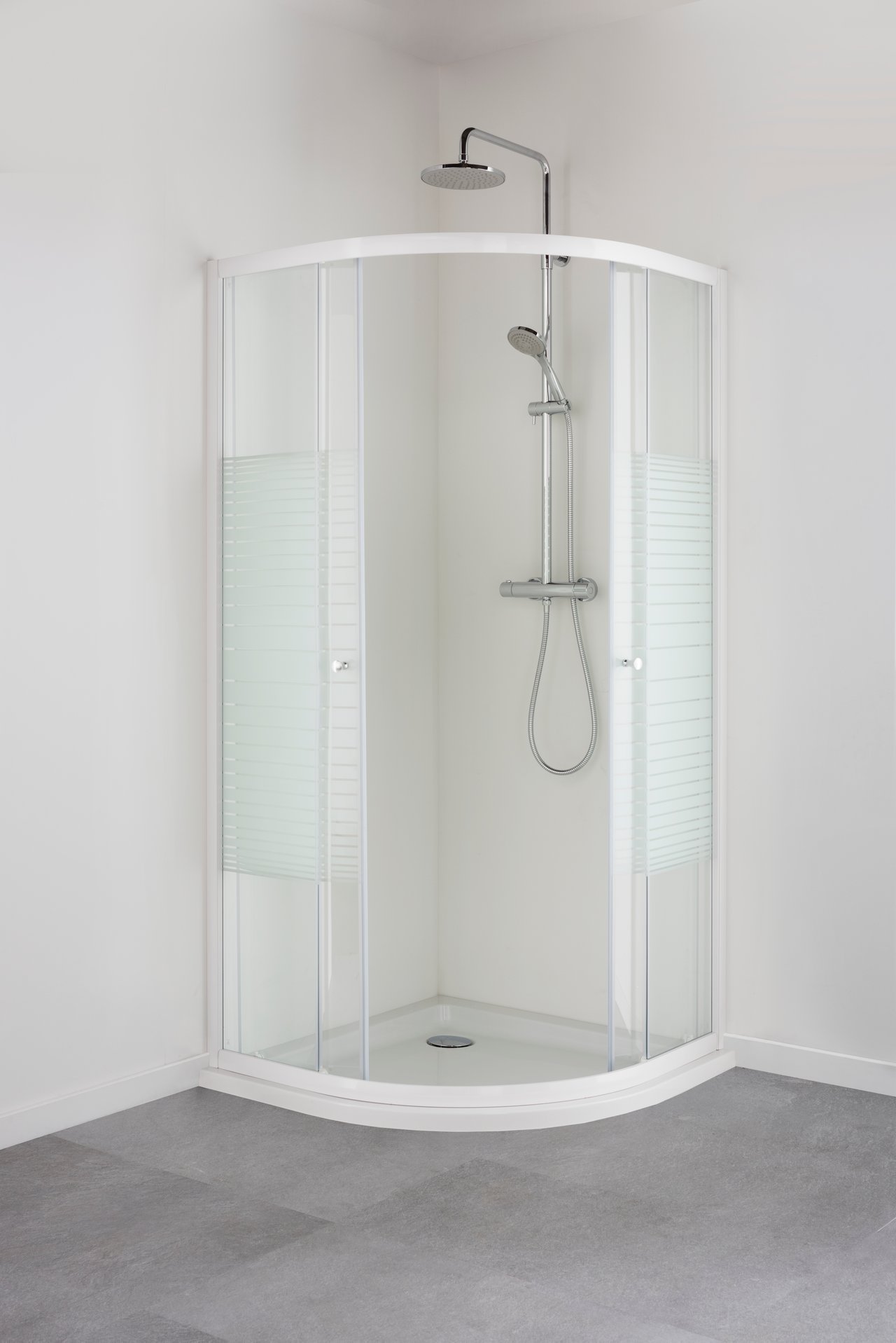 Linie Tarifa paroi d'angle quart de rond 90 x 90 cm verre Rayé profil blanc brillant