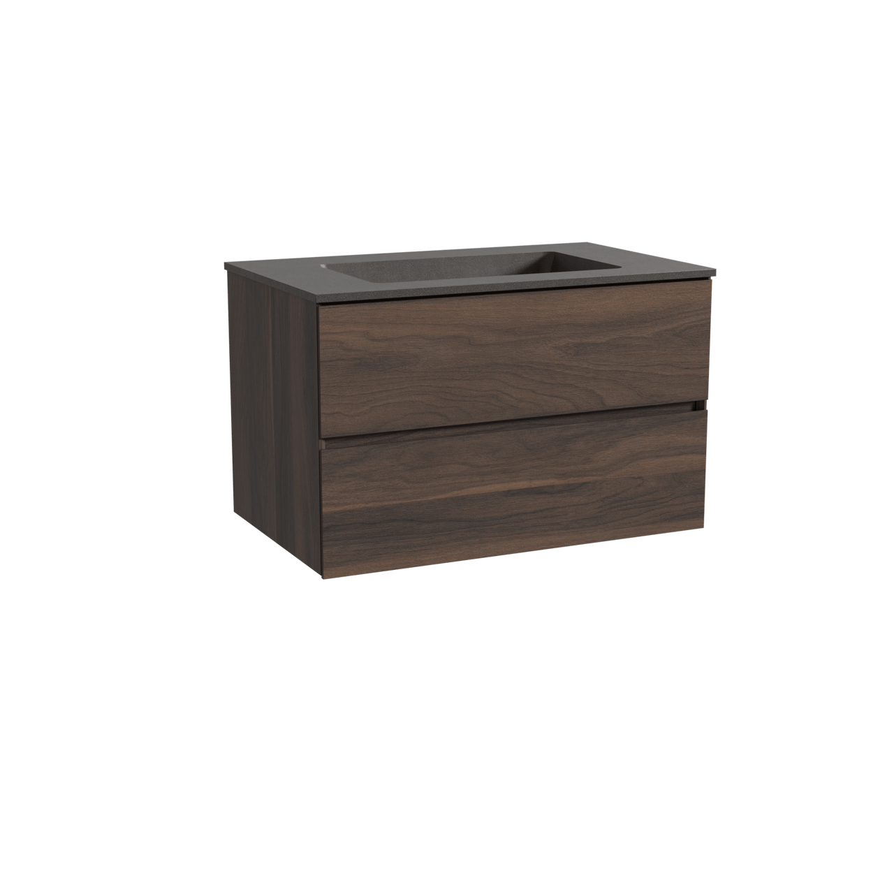 Storke Edge hängendes Möbelstück Set: 85 x 52 cm, Nussbaum, mit Scuro Einzelwaschtisch, Quarz Schwarz matt