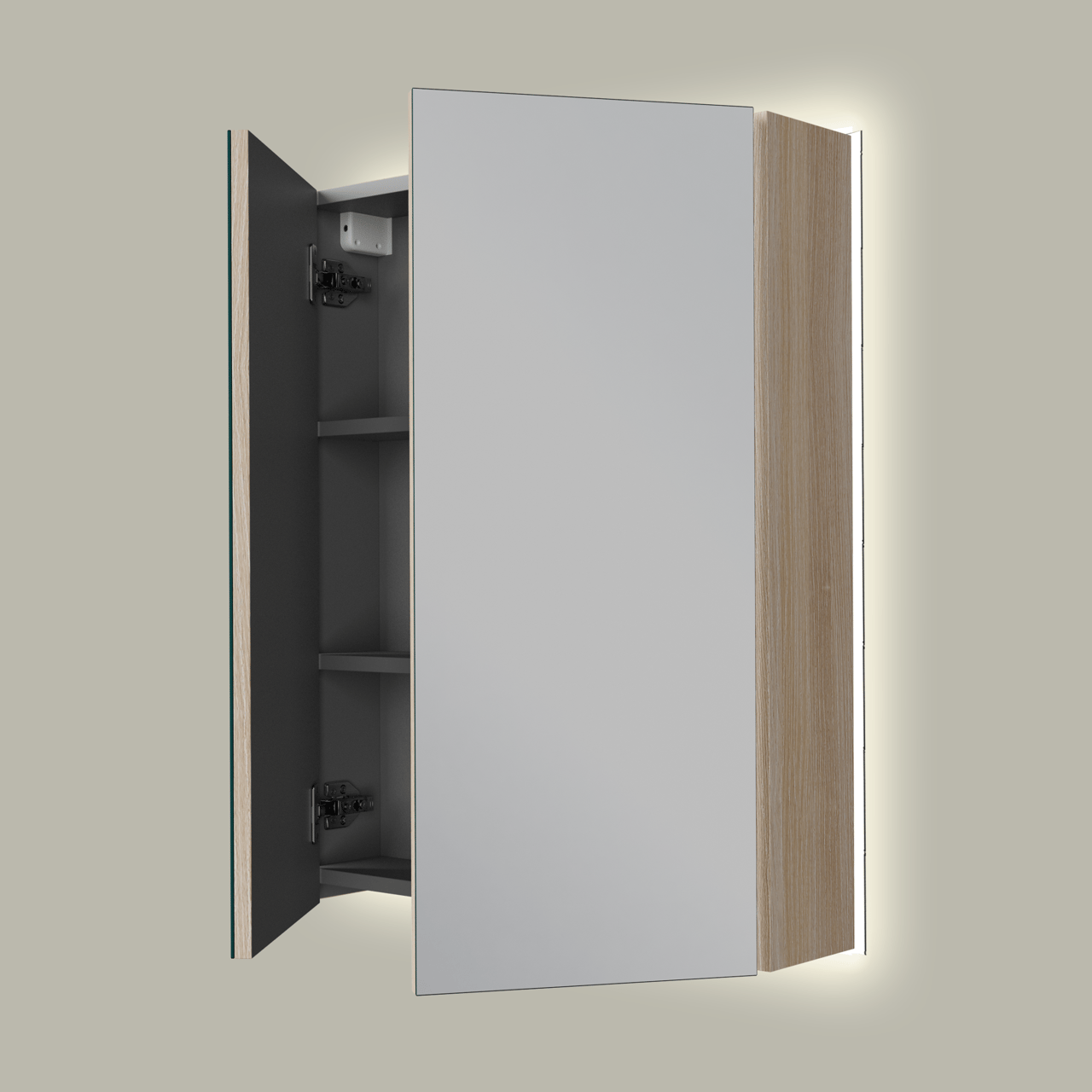 Linie Montro spiegelschrank 60 x 75 cm Eiche Hell, mit Spiegelbeleuchtung