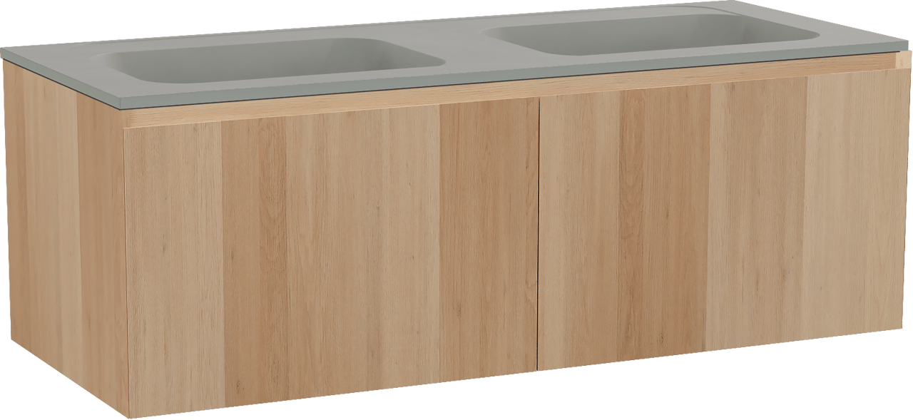 Balmani Idra meuble salle de bains suspendu 135 x 55 cm chêne naturel avec Tablo Strada double vasque en marbre composite soie grise