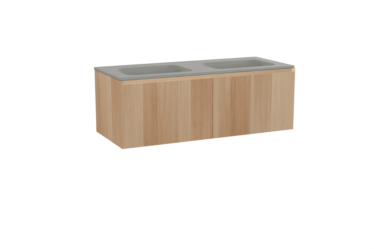 Balmani Idra meuble salle de bains suspendu 135 x 55 cm chêne naturel avec Tablo Strada double vasque en marbre composite soie grise