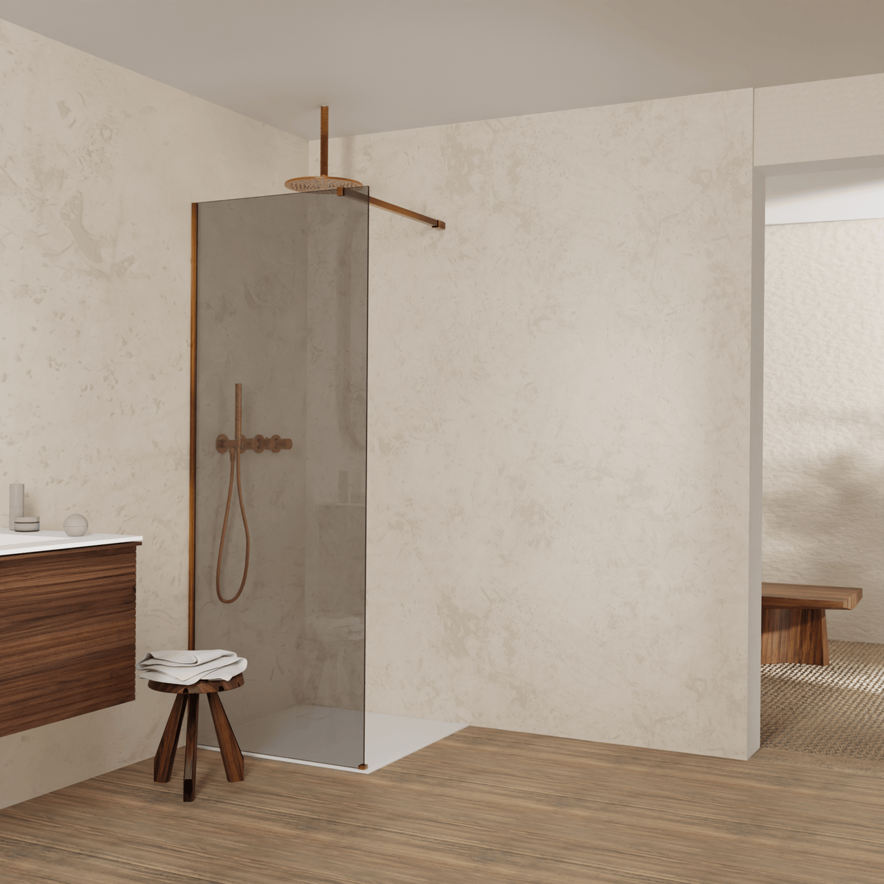 Balmani Modular Walk-In Dusche: 80 x 200 cm, Rauchglas, inklusive Coating, Profil Brushed Rosegold