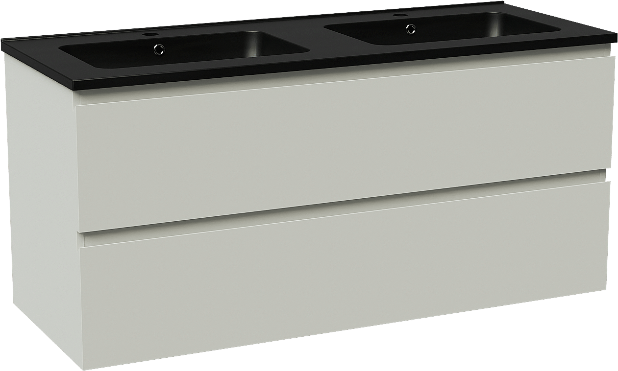 Linie Lado meuble salle de bains suspendu 120 x 46 cm greige avec Vano double vasque en marbre composite noir mat
