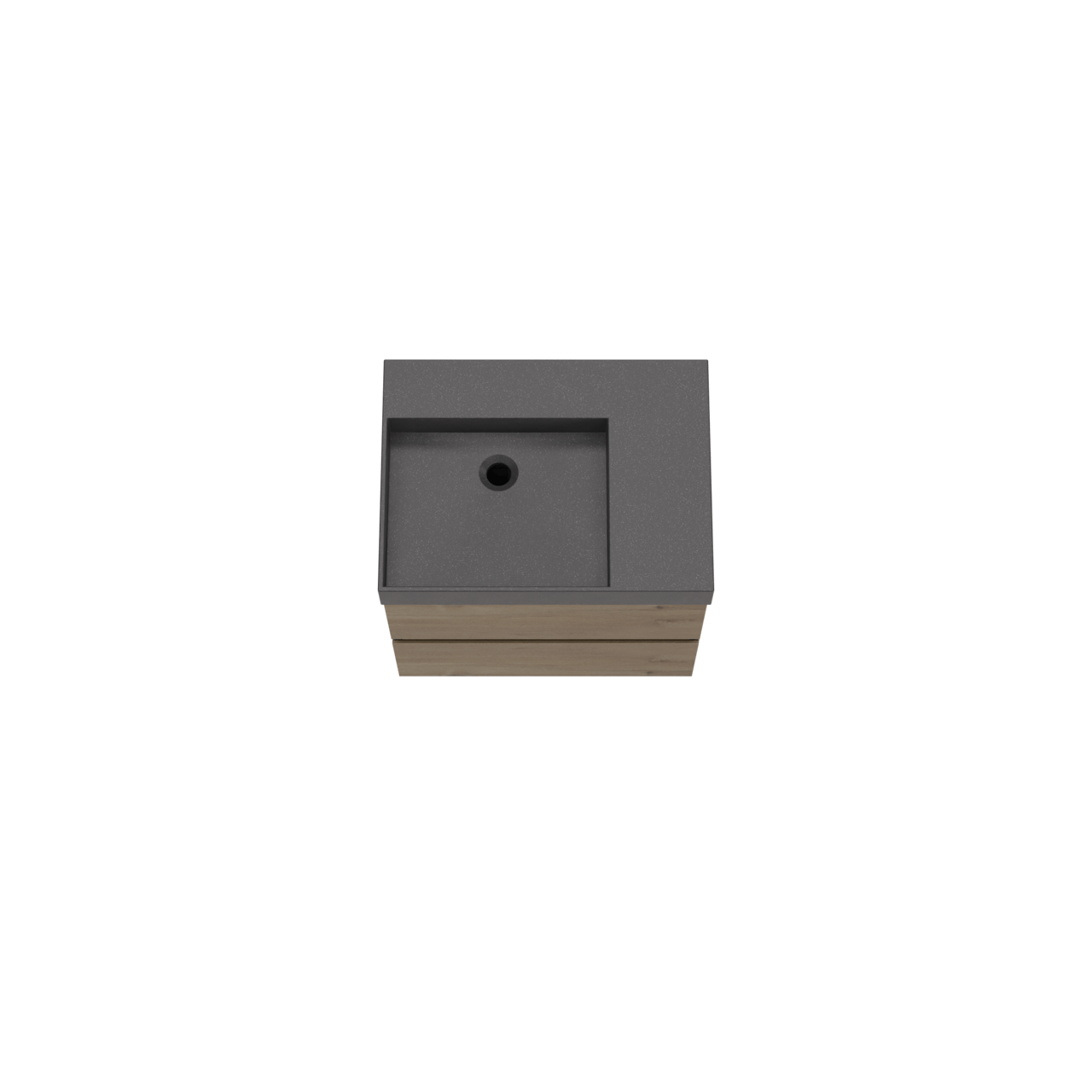 Storke Edge hängendes Möbelstück Set: 60 x 46 cm, Rohe Eiche, mit Jura Waschtisch links, Quarz Schwarz matt