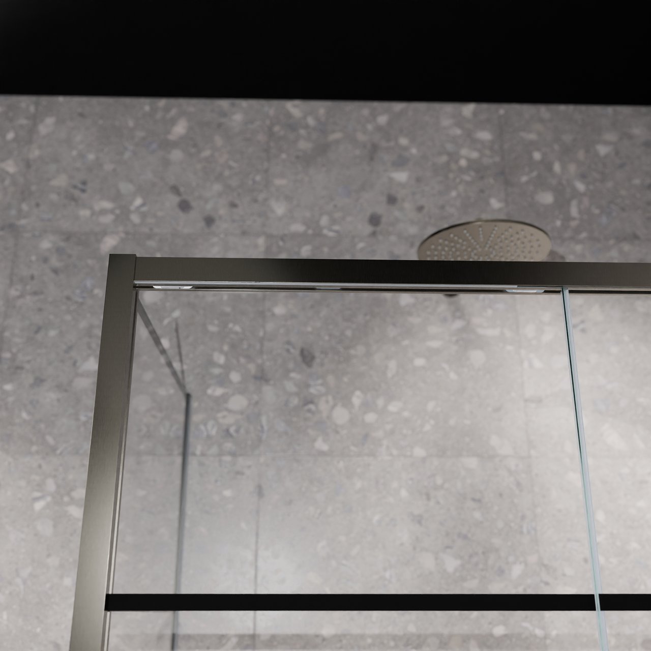 Balmani Senses Design Eckdusche: Schiebetür (Rechts) mit fixierte Seitenwand, 160 x 80 cm, Lined, Profil Brushed GunMetal, inklusive Coating