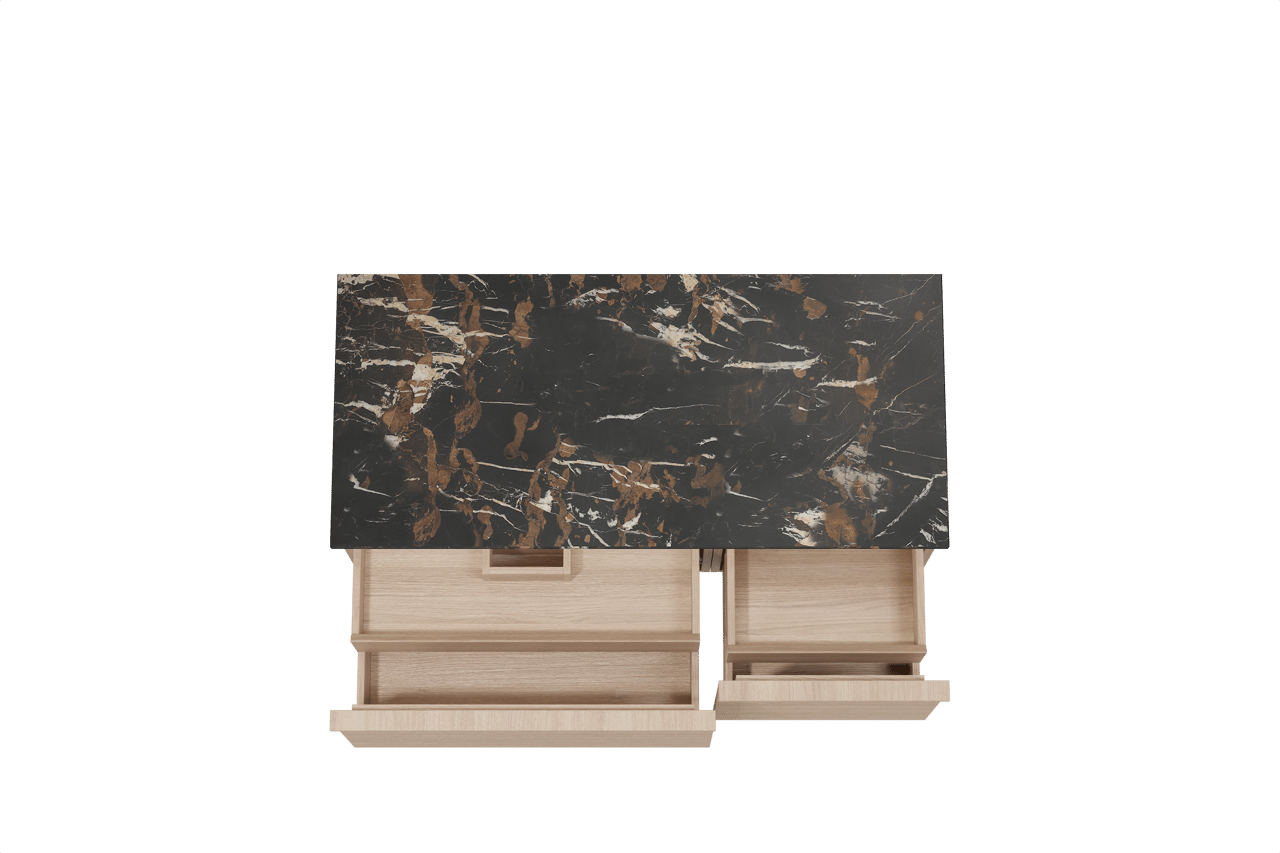 Balmani Forma zwevend badkamermeubel 120 x 55 cm natuur eik met Stretto enkel tablet in marmer portoro gold, Horizontale symmetrische rechte ribbel