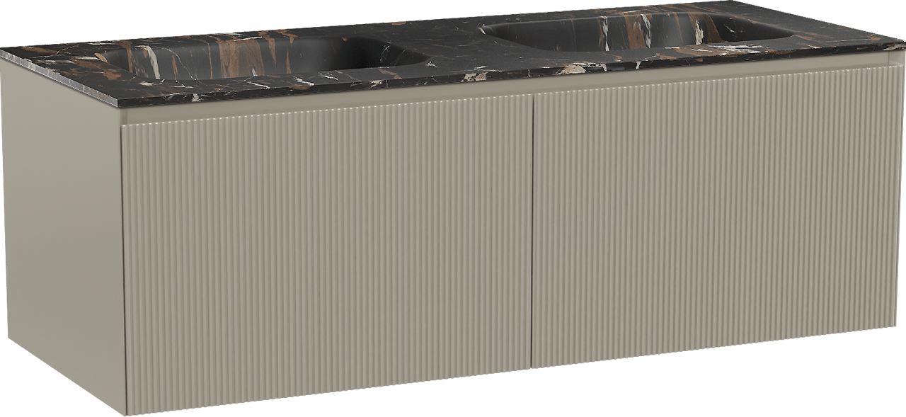 Balmani Fila meuble salle de bains suspendu 135 x 55 cm gris pierre avec Tablo Arcato double vasque en marbre portoro gold, Nervure droite symétrique verticale