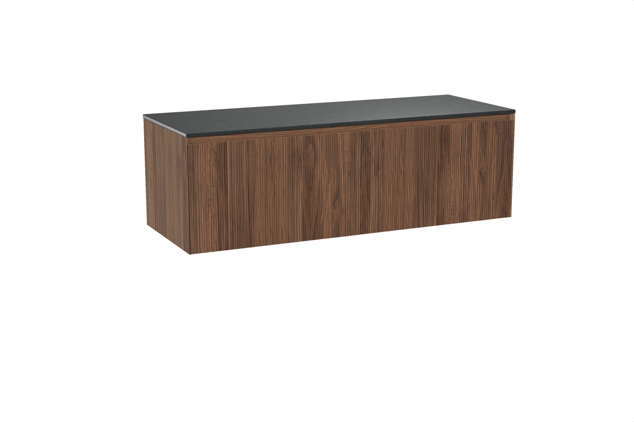 Balmani Fila meuble salle de bains suspendu 150 x 55 cm noyer avec Stretto tablette simple ou double en granit noir, Nervure droite symétrique verticale