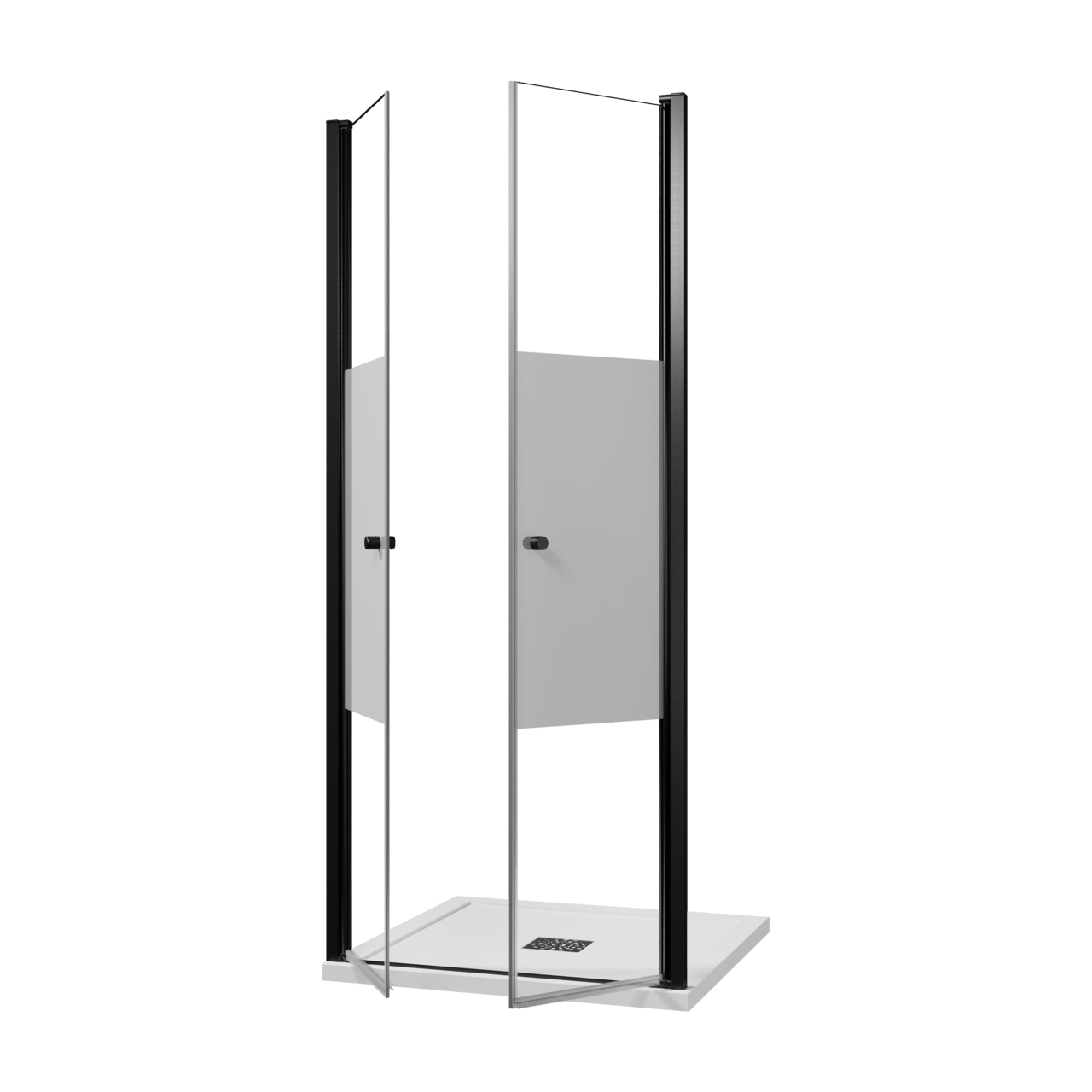 Luca Varess Kuresa douche pendeldeur 90 x 200 cm helder glas met matte strook mat zwart profiel