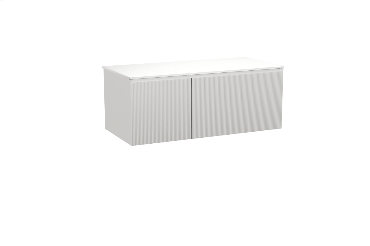 Balmani Fila meuble salle de bains suspendu 120 x 55 cm blanc mat avec Stretto tablette simple ou double en solid surface blanc mat, Nervure droite symétrique verticale