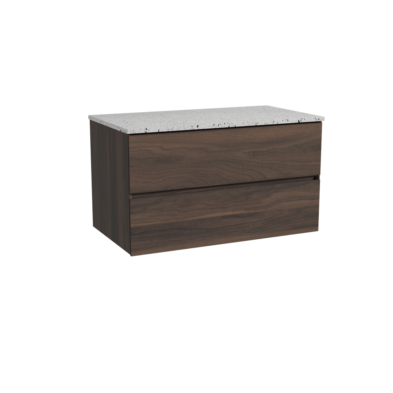 Storke Edge hängendes Möbelstück Set: 95 x 52 cm, Nussbaum, mit Tavola Einzel Waschtischplatte, Terrazzo in Weiß/Schwarz matt