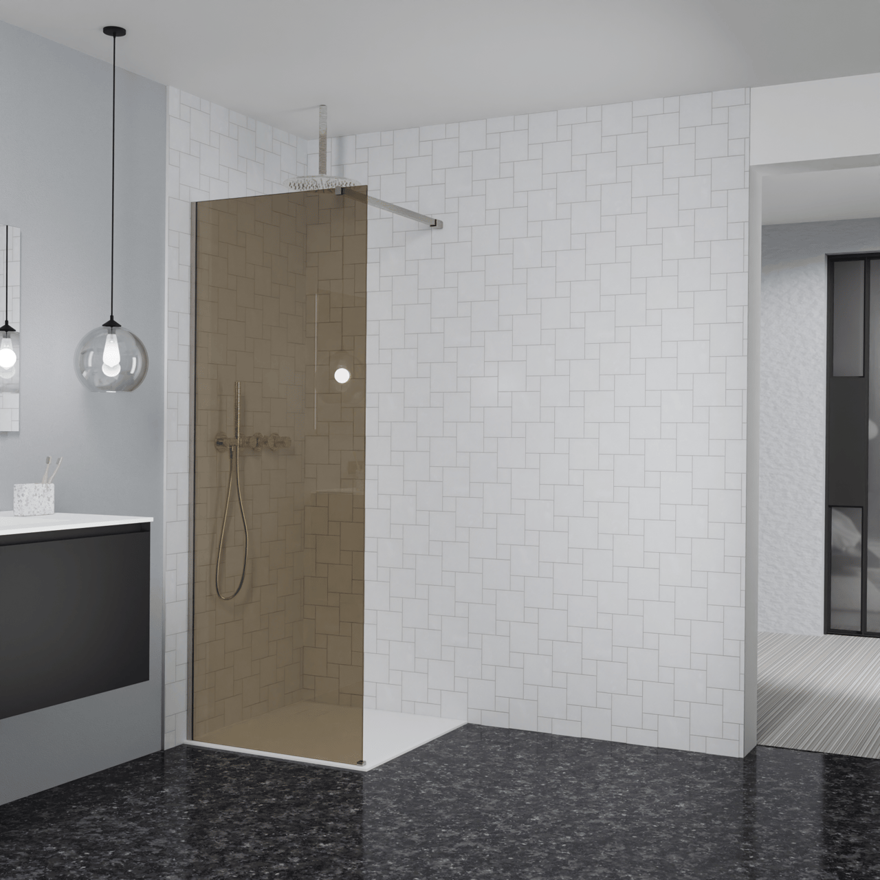 Balmani Modular douche à l'italienne: 80 x 200 cm, Verre bronze, Profil Brushed CoolMetal