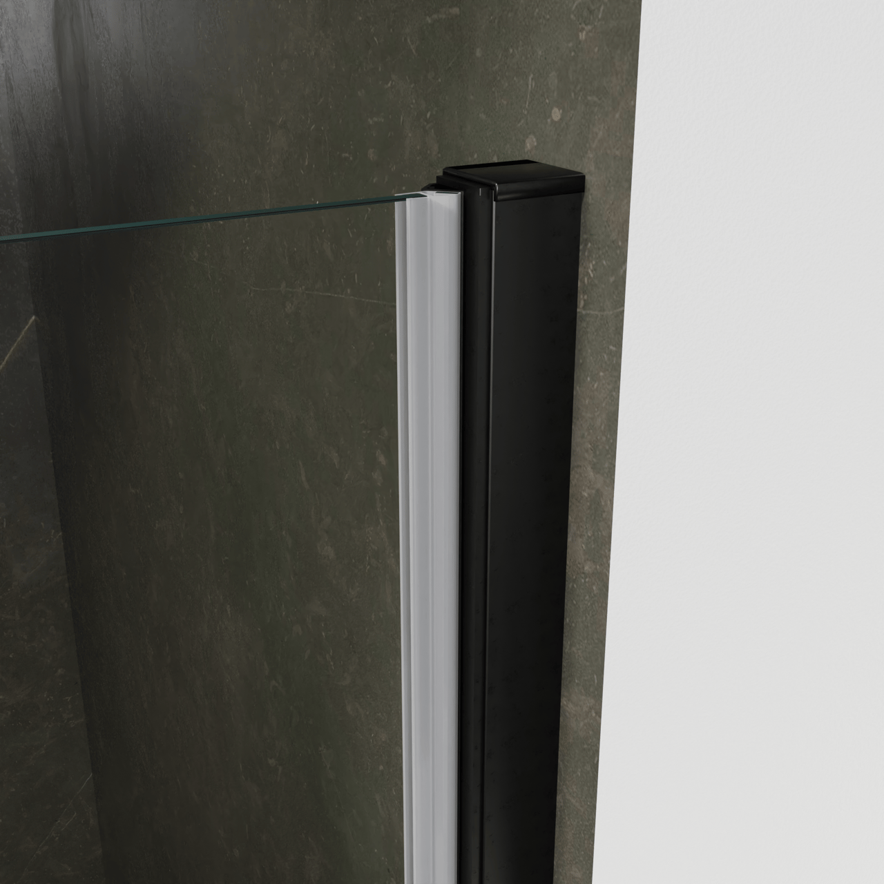 Luca Varess Kuresa Duschtür: Drehtür, 85 x 200 cm, Klarglas mit mattiertem Streifen, Schwarzes Profil, matt