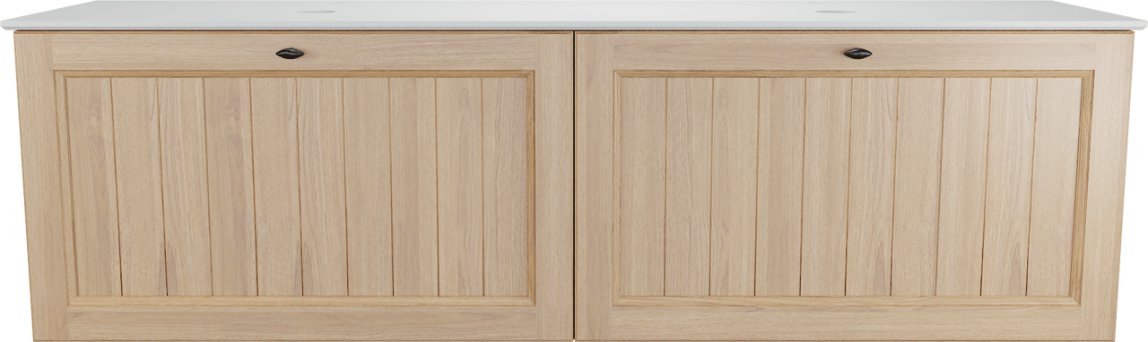 Balmani Lemon zwevend badkamermeubel 180 x 55 cm, fineer natuur eik met Facetta dubbel tablet in mat wit